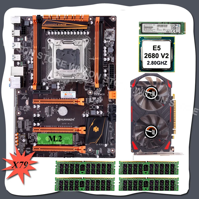 Материнская плата HUANANZHI Deluxe X79 с процессором Xeon E5 2680 V2 M.2 WIFI NVMe 128 Гб SSD 32 ОЗУ 4*8 ГБ REG