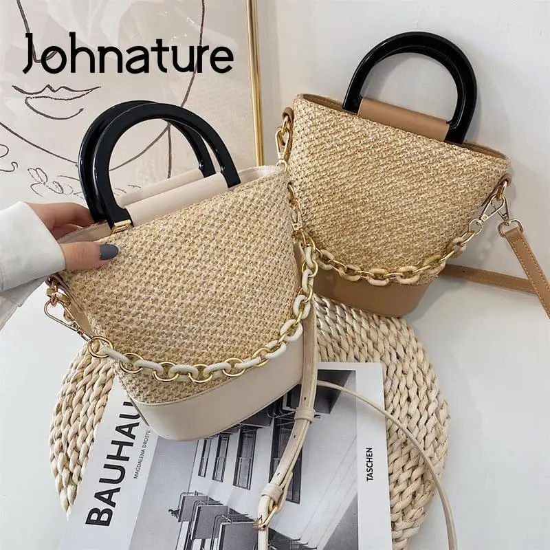 

Женская Соломенная Сумка Johnature, универсальная переносная плетеная Сумка через плечо, для отдыха и пляжа, для лета, 2022