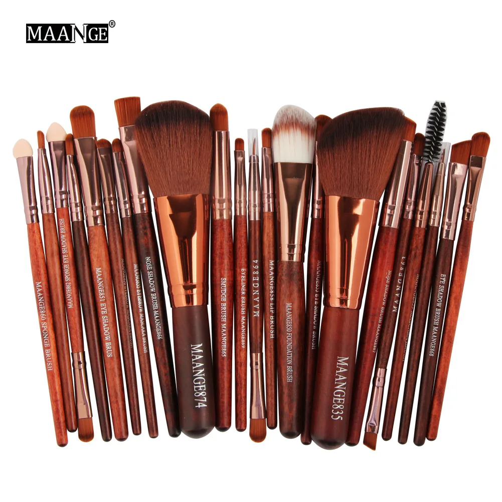 

22 Wooden Handle Cosmetic Brush, Foundation Brush, Rouge Brush, Portable High-end Beauty Tools. 11.11 Makeup Hot Selling
