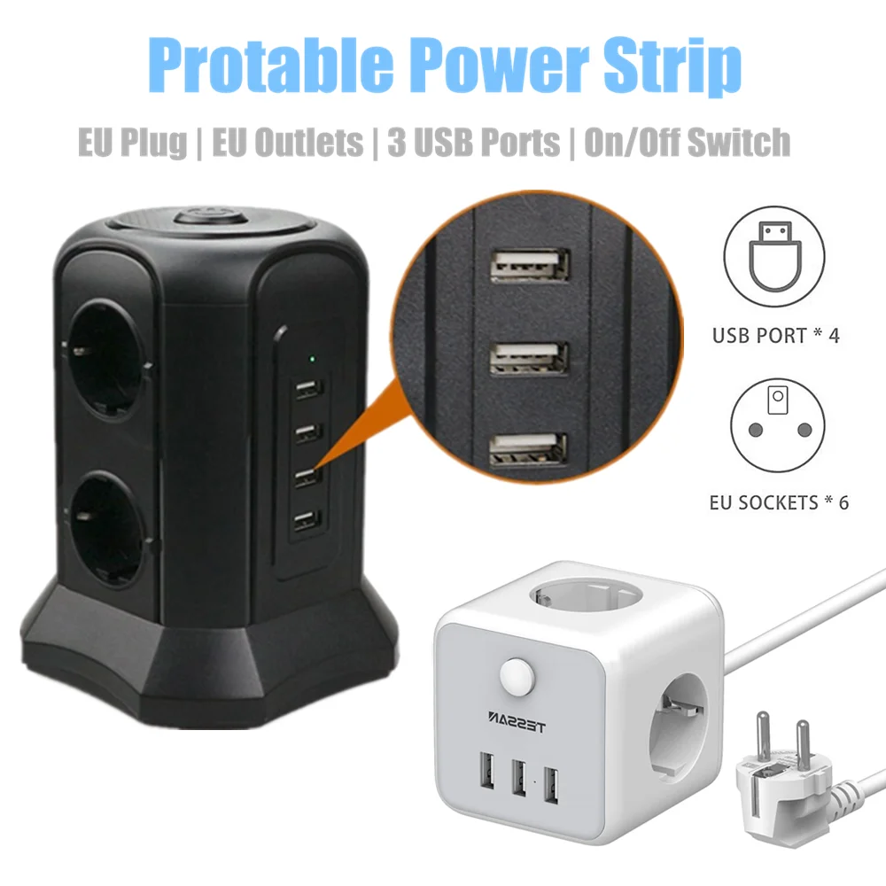 Электронный удлинитель TESSAN для офиса и дома зарядная станция с несколькими