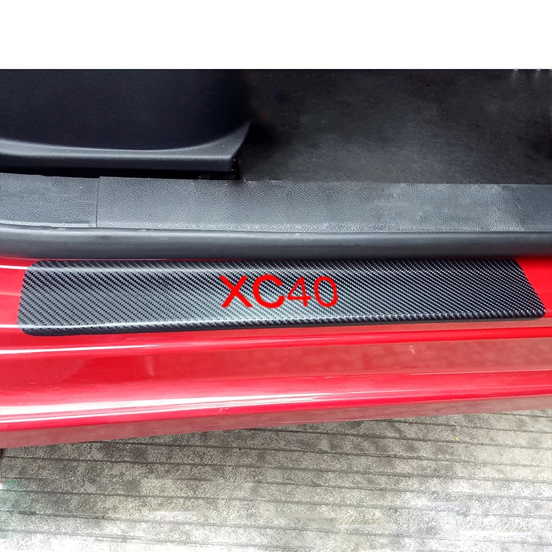 For VOLVO Xc40 Carbon Fiber Vinyl Sticker Car Door Sill Protector Step Plate Interior Accessories 4Pcs | Автомобили и мотоциклы