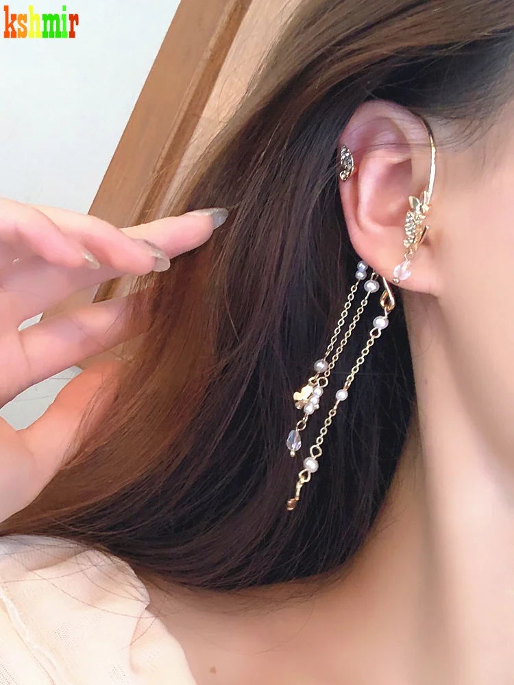 

kshmir Fashion pearl butterfly Ear earrings with Pearl Tassel 2021 new earrings for women without ear holes jewelry gift