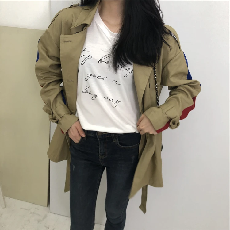 Женский Тренч с цветными блоками CHEERART карманами и поясом верблюда осеннее пальто