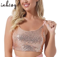 women shiny sequin tube crop top sleeveless strap bra vests glittering rave party dance club stage costume