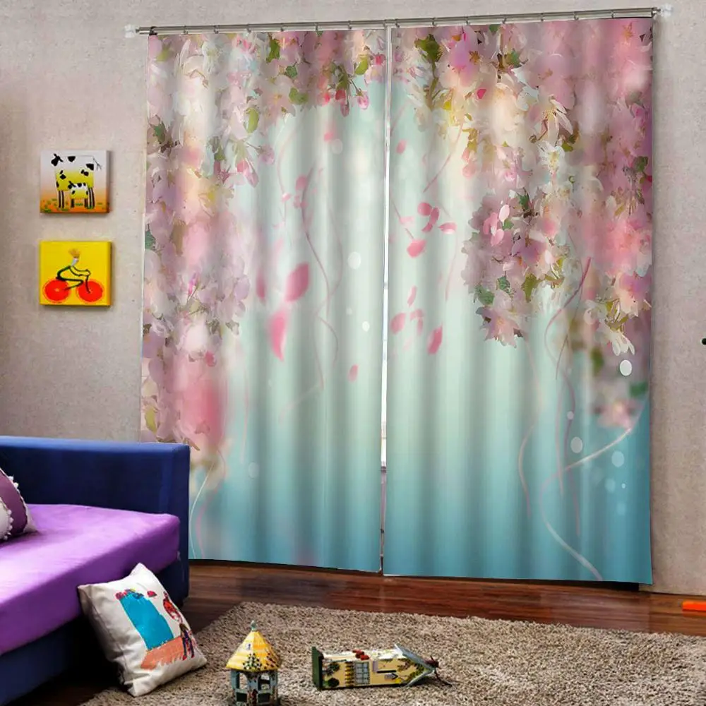 Пользовательские окна занавески для детей затемненные Гостиная розовые цветы