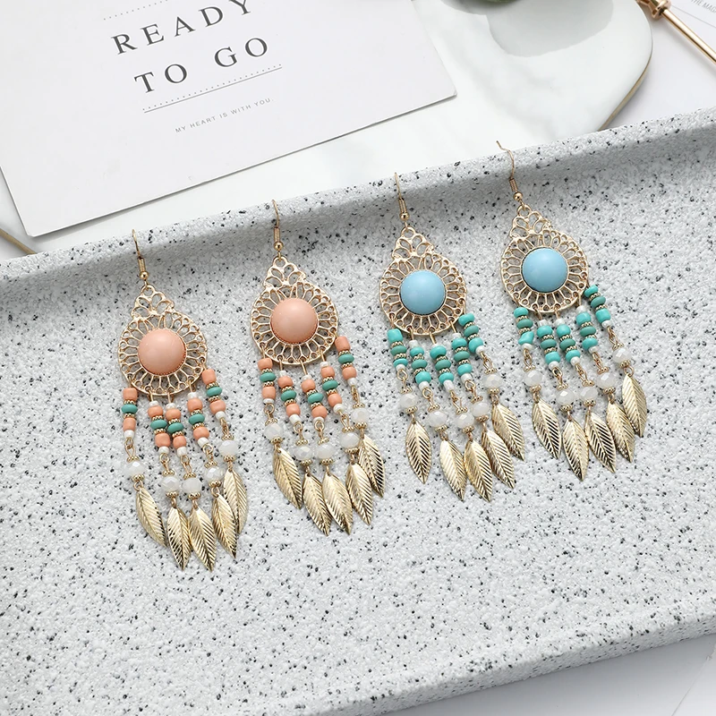 

Bohemian Long Tassel Earrings For Women Fashion Multilayer Colorful Beads Hollow Charm Femme Earrings Party Wedding Jewelry