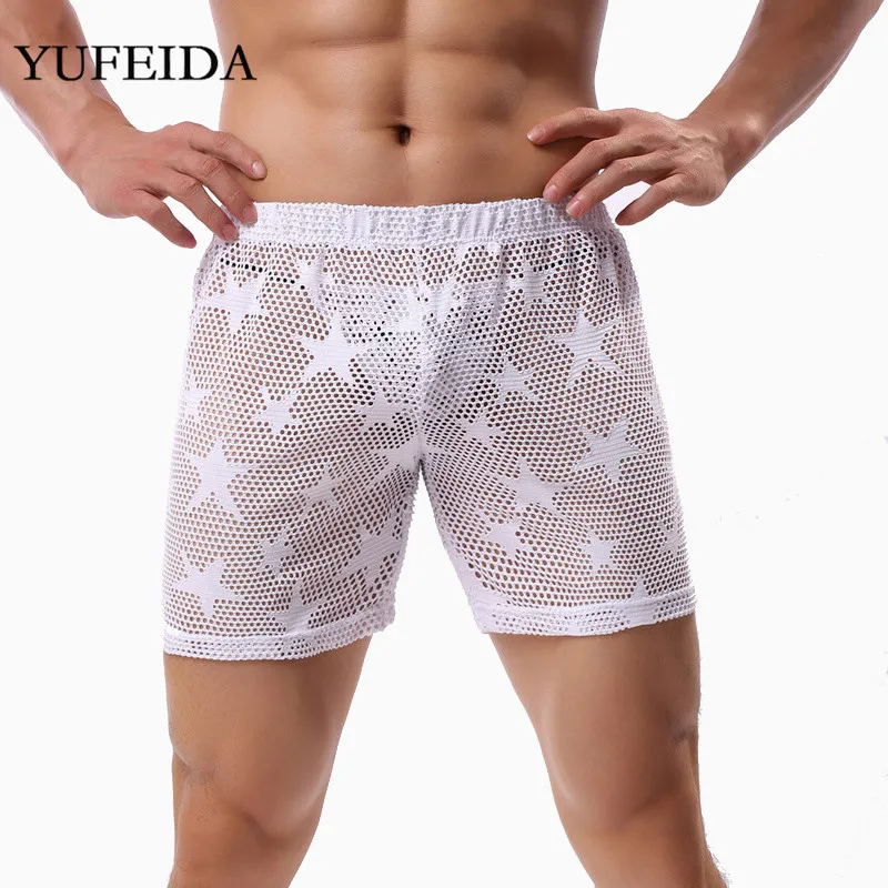 Transparent Mesh Boxers Men Underwear Male Gay Sissy Panties Boxer Shorts Breathable Underpants Trunks Lingerie Bulge Pouch | Мужская