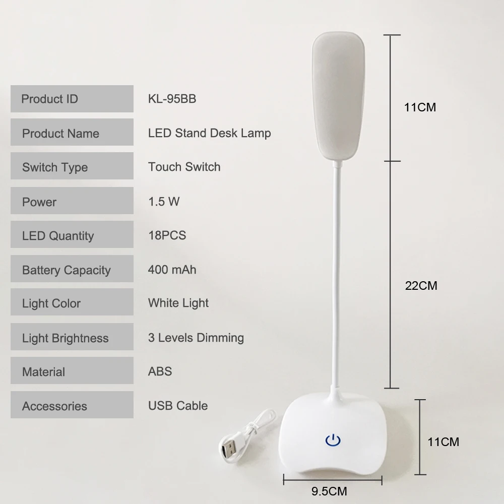 LED лампа настольная 18 светодиодный Перезаряжаемый USB, настольный светильник современный сенсорный переключатель, 3 режима, диммер, светильник для чтения и учебы, настольная лампа для спальни