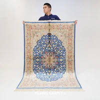 4x6 handmade silk persian carpet blue medallion floral durable rug zqg432a