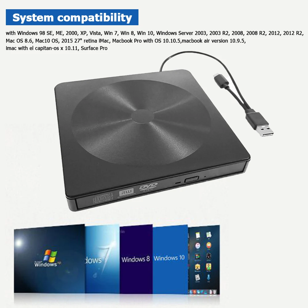

Внешний CD-привод, Ультратонкий оптический привод USB 3,0, USB Type-C, CD, DVD ROM, Запись DVD ROM