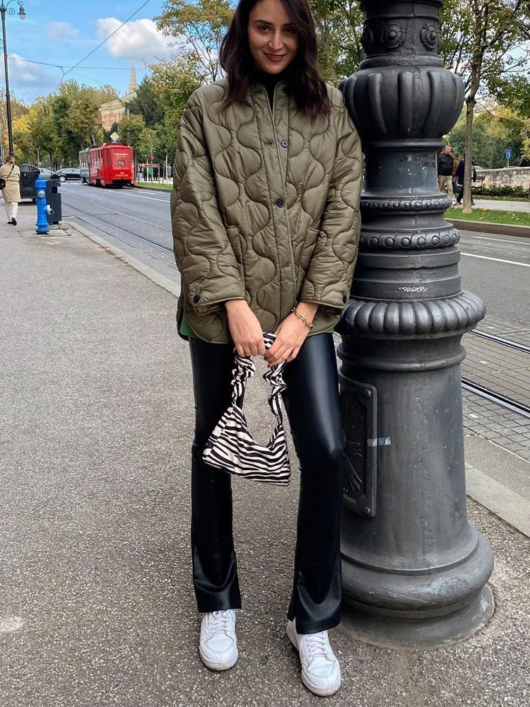 

autumn and winter new products fashion all-match simple diamond plaid loose casual pocket cotton quilted jacket jacket