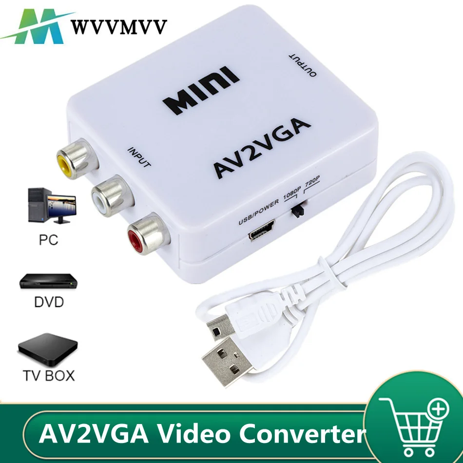 HD AV2VGA Video Converter Convertor Box AV RCA CVBS to VGA Conversor with 3.5mm Audio PC HDTV Mini | Электроника