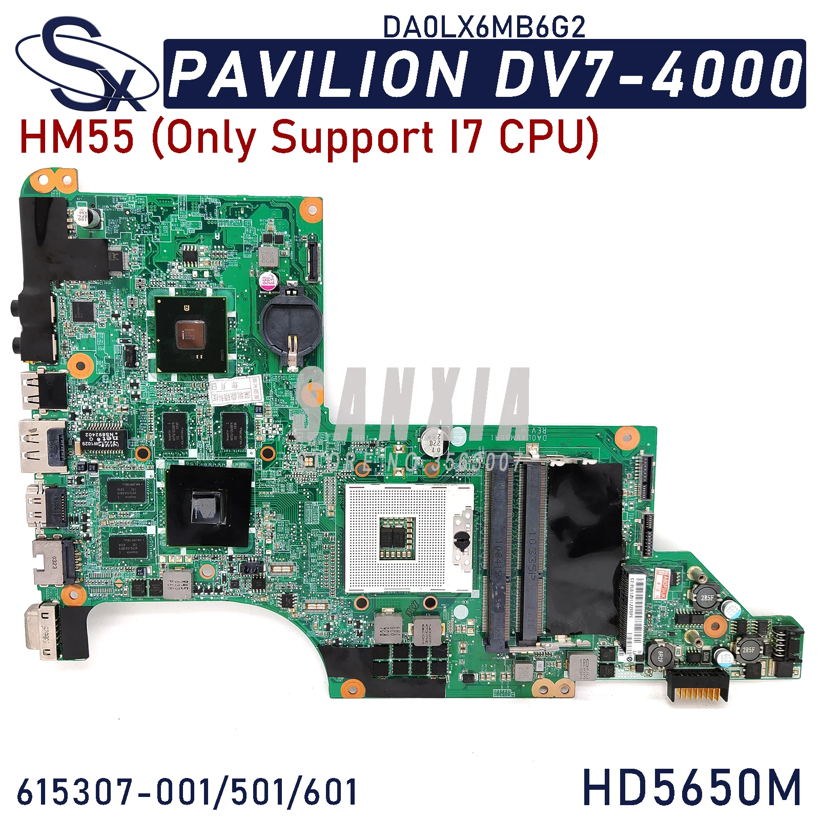 KEFU DA0LX6MB6G2 Laptop motherboard for HP DV7-4000 original mainboard HM55 HD5650M 615307-001 615307-501 615307-601