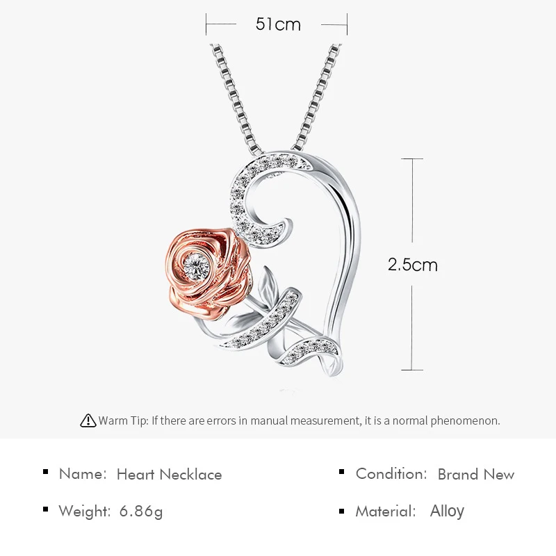 

Fashion Women Necklace Hollow Rhinestone Heart-shaped Love Rose Necklace Zircon Pendant Romantic Party Valentine Gift