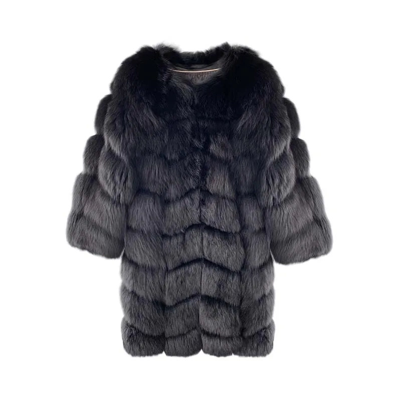 

BFFUR Real Fur Coat Women Vogue 2020 New Winter Fox Fur Pure black Ins Whole Skin Lattice Overcoat Ladies Long Chic High Quality