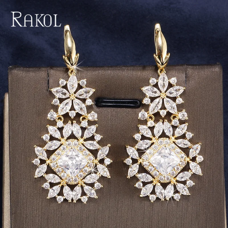 RAKOLI эффектный дизайн крошечные Яркие Камни CZ длинные висячие серьги набор