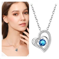 100 silver 925 sterling necklace for women jewelry luxury crystal blue heart pendant necklace lady choker accessories lady gift