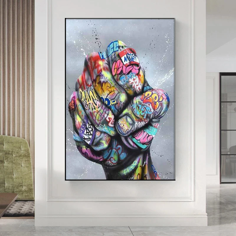 Художественная Картина на холсте с граффити Вдохновляющие постеры и принты в виде кулака стене гостиной