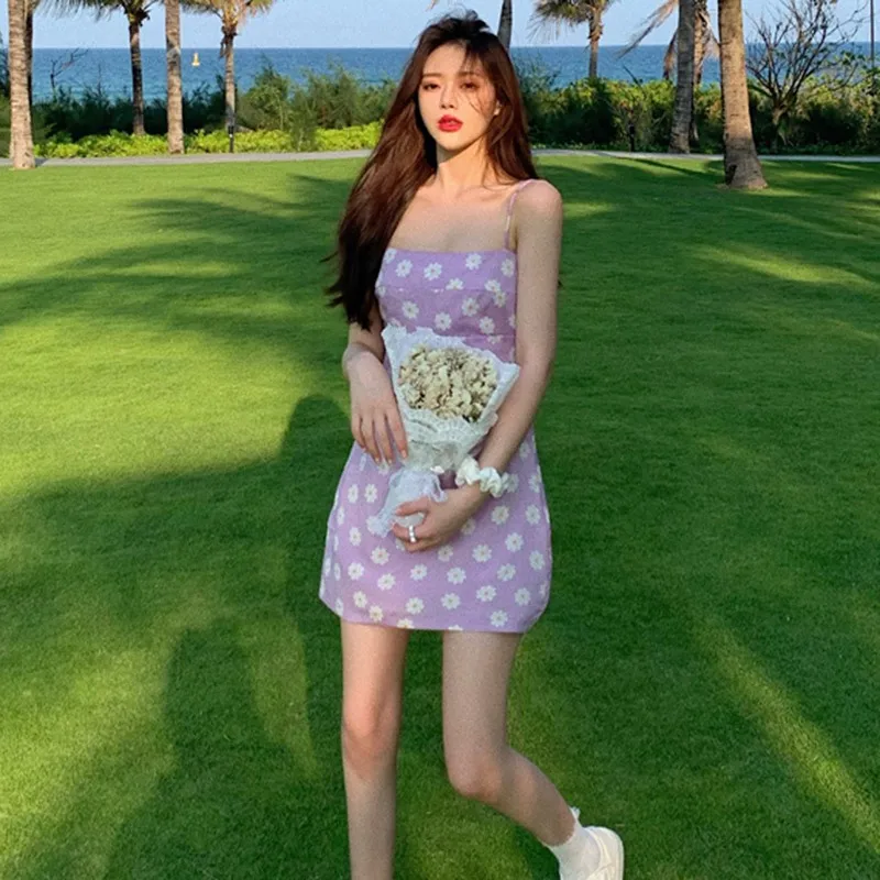 

Women's Summer Mini Slim Dresses Sleeveless Sexy Floral Print A-Line Dress Slimming Beach Dress Female Vestidos #H
