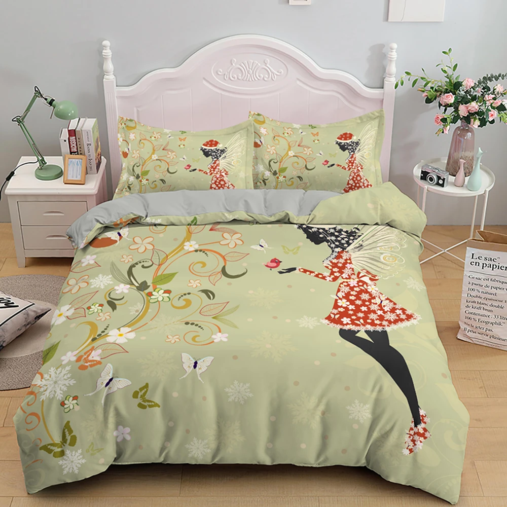 

Little Fairy Bedding Set Girl Cartoon 2/3pcs Duvet Cover Sets Soft Comforter Covers With Pillowcase Queen King Size