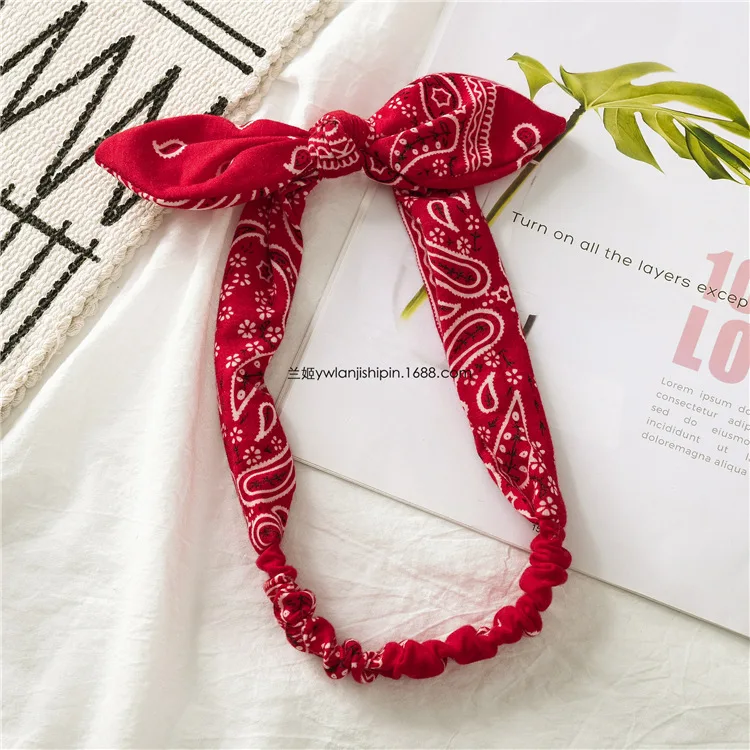 

Women Rabbit Ear Print Headbands Retro Hair Accessories Knotted Turban Bandage Bandanas Hairband Headwrap Hair Bands