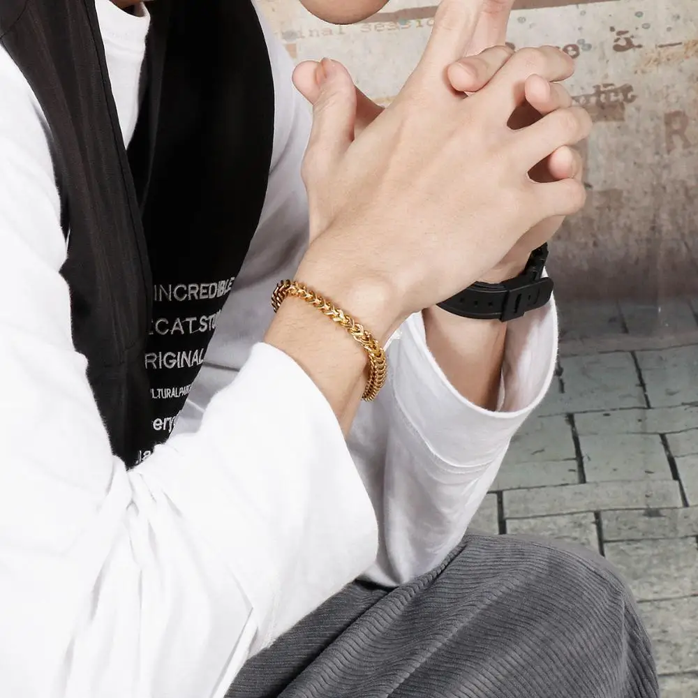 5/6/8mm Men Bracelet Stainless Steel Link Chain On Hand Mens Accessories Charm For Best Friend Wholesale Jewelry Rock Style - купить по