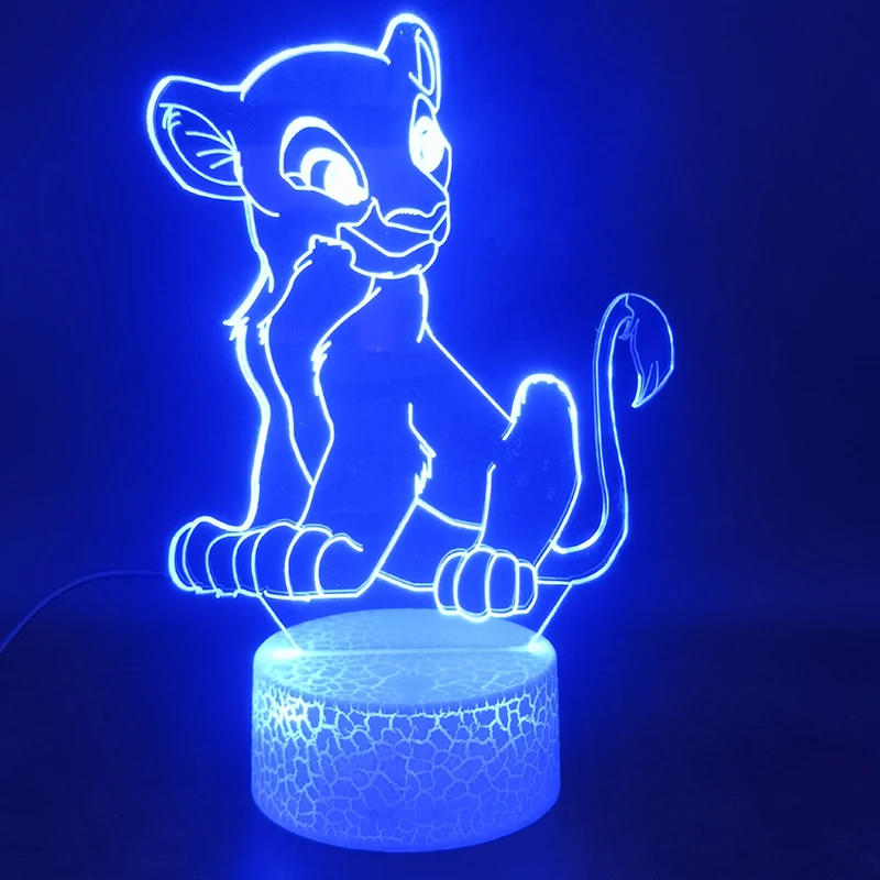 3D лампы мультфильм животных Король Лев Нала "Лидер продаж яркие базовые сенсорный Сенсор многоцветные с пультом дистанционного управления Usb светодиодный Ночной светильник