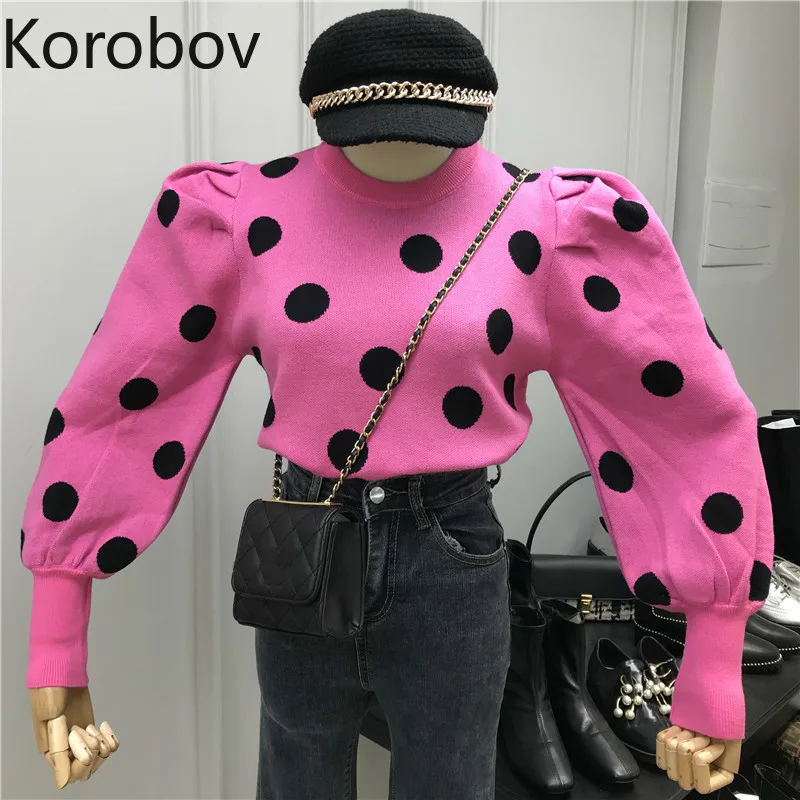 Женские пуловеры в горошек Korobov повседневные короткие свитера с круглым вырезом