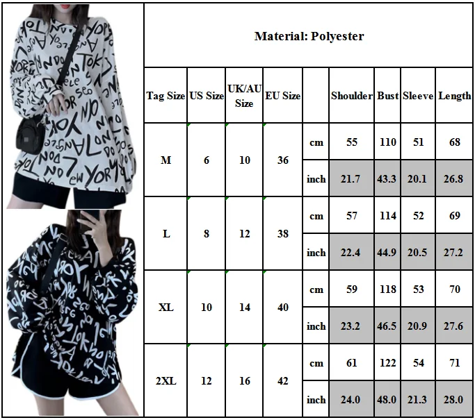 

Womens Long Sleeve Tunic Crew Neck T-Shirt Casual Loose Letter Printed Tee Tops