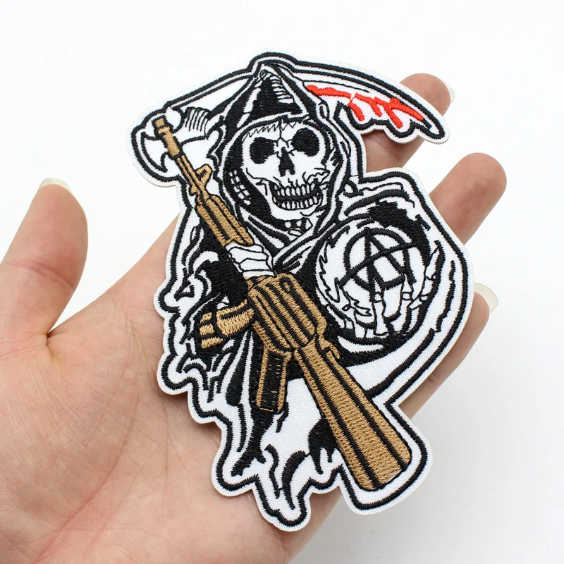 Черные панковские нашивки с черепом для одежды байкерские значки наклейки