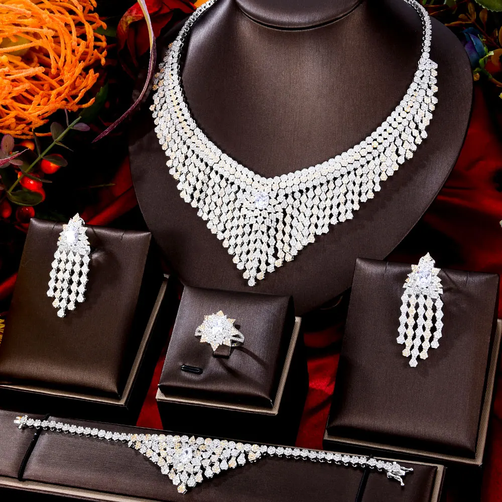 

GODKI трендовый 4 шт роскошный водослива эффектный набор украшений для женщин Свадебные с кубическим цирконом CZ африканские Дубай Свадебные ю...