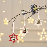 9pcsbox high quality hollow design star shape tree hanging pendants wood santa claus pendants beautiful for home