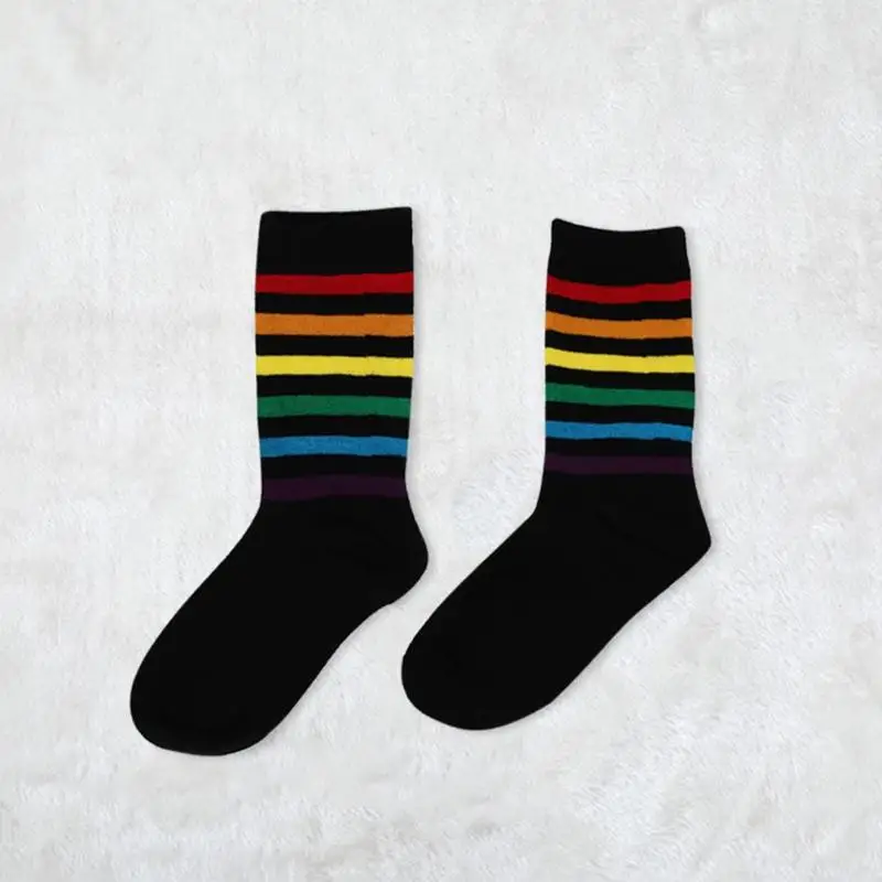 

Colorful Personality Stripe Cotton Female Socks Comfort Soft Korean Autumn Winter Daily Leisure Middle Tube Socks