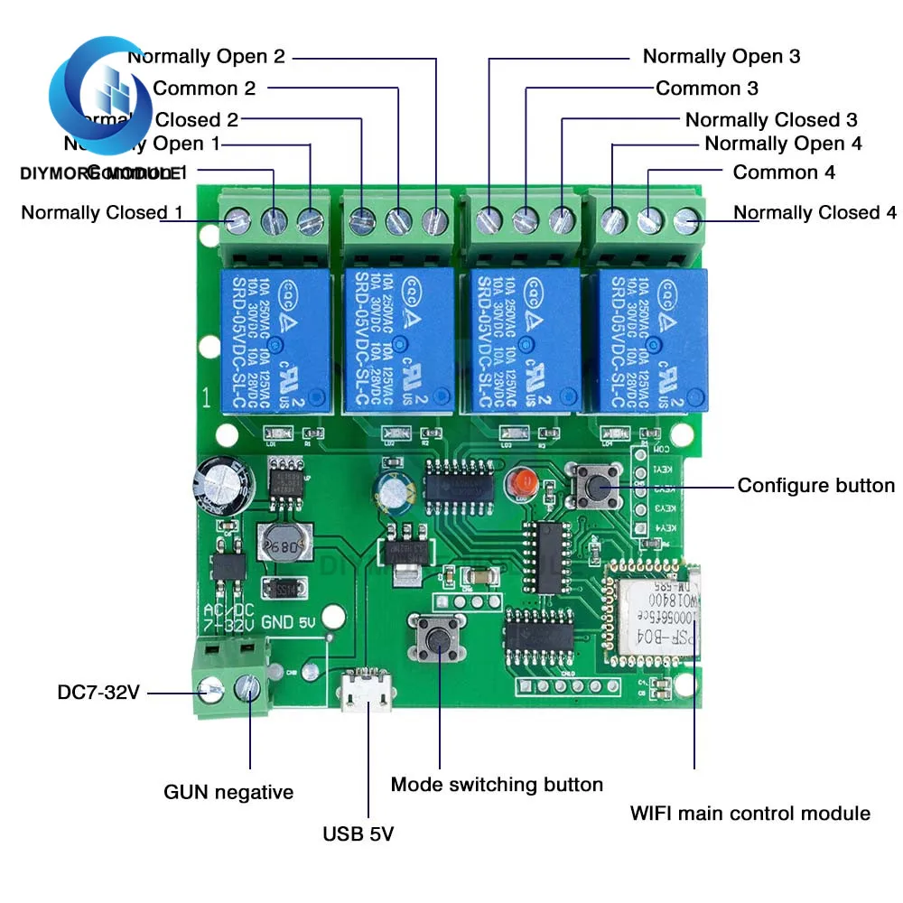 DC 5-32V 220V 4 Wifi реле канала модуль беспроводной пульт дистанционного управления