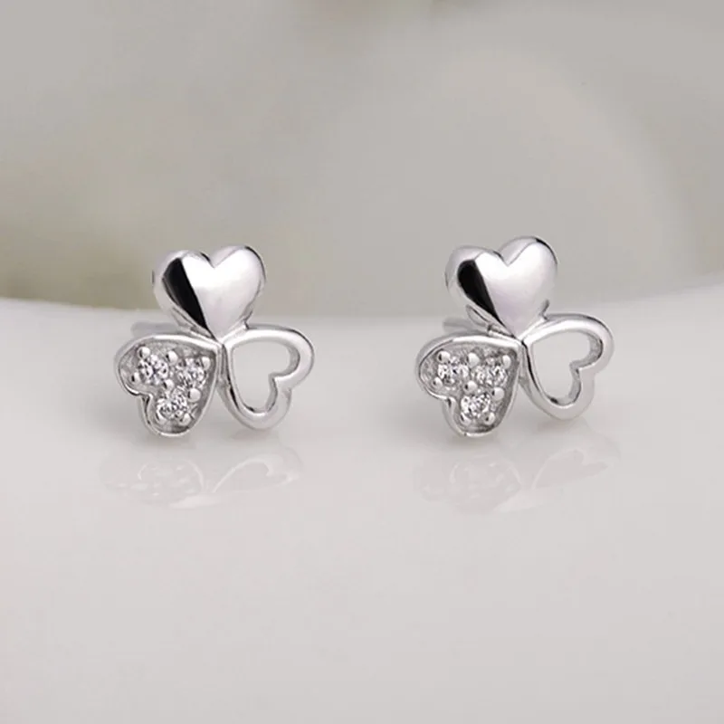 925 Sterling Silver Earrings Clover Zircon Love-Family Affection-Friendship Fashion Women's Ear Jewelry | Украшения и
