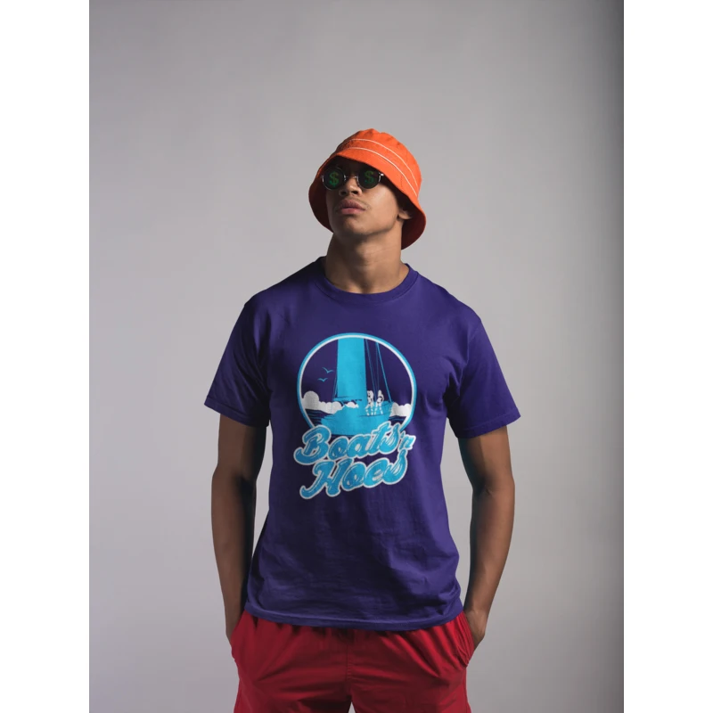 

Boats and hoes summer men's street personality boat pattern new fashion trend creative elastic loose cotton casual T-shirt