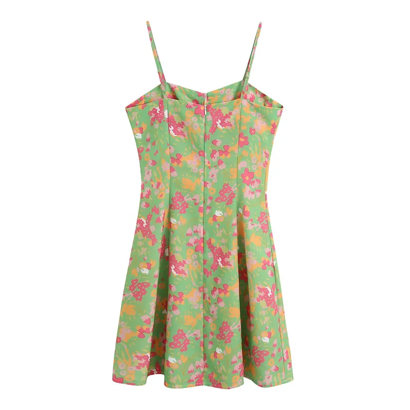 2020 Women Chic Elegant Bow Floral Print Mini Dress Vintage Fashion Back Zipper Spaghetti Strap Dresses Casual Female Vestidos | Женская