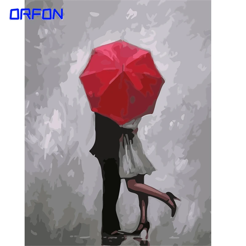 ORFON 60x75 см краска по номерам пара под зонтиком номеру бескаркасная DIY цифровая