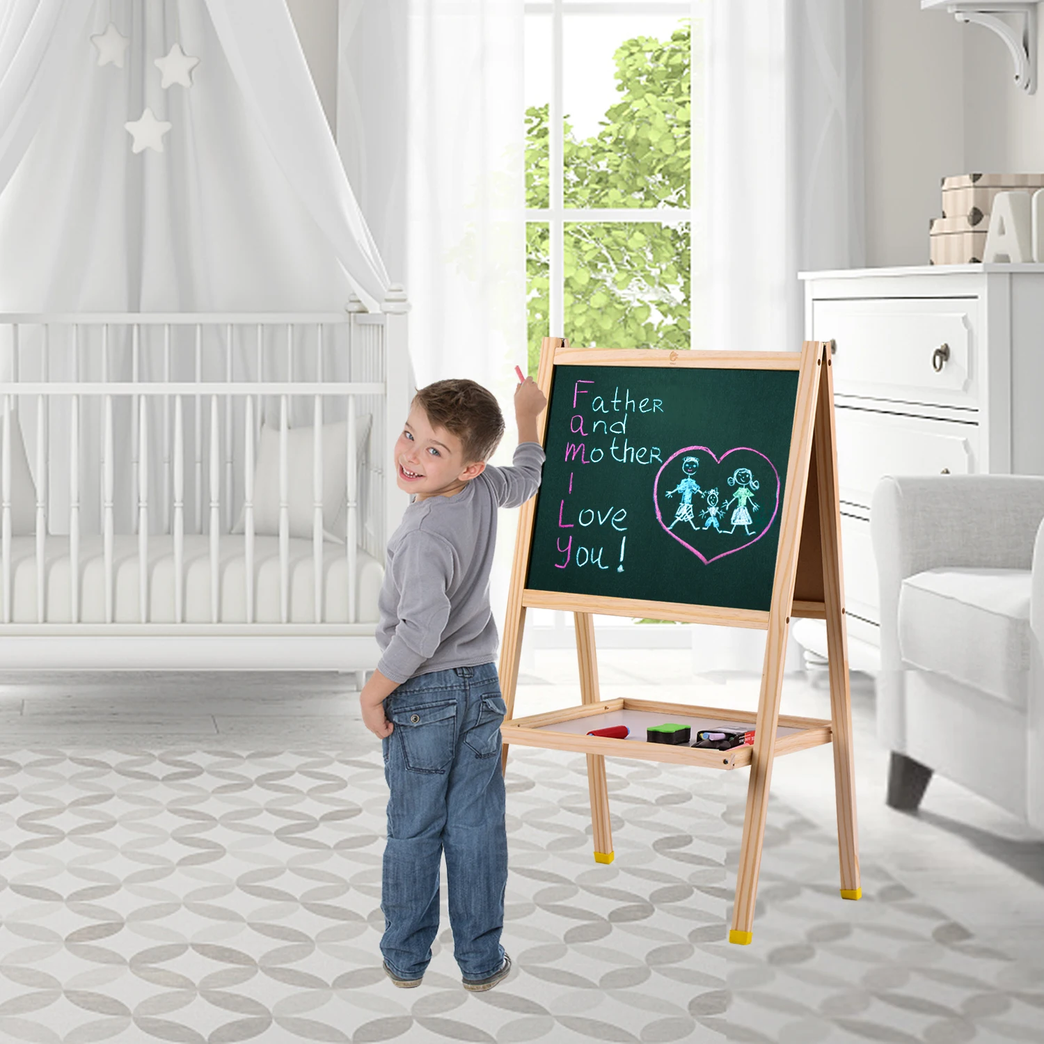 Деревянный художественный мольберт магнитная двусторонняя доска и для сухого