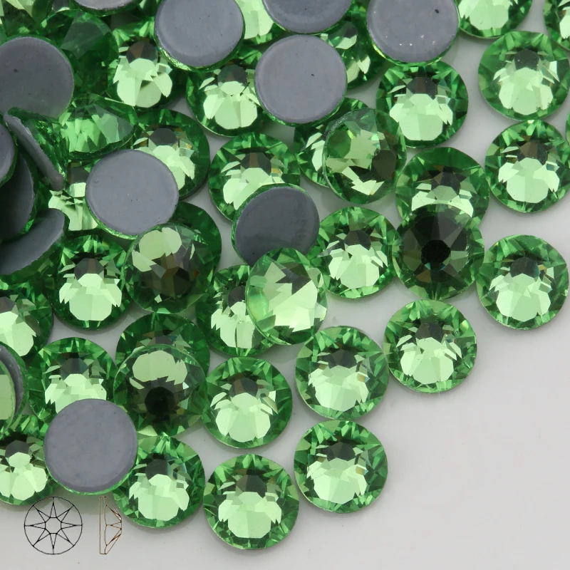 light green 8 big 8 small cutting surface Hot Fix Crystal Rhinestones Glass Hotfix Strass Stone Crystals AB Iron on Clothes - Color: light green