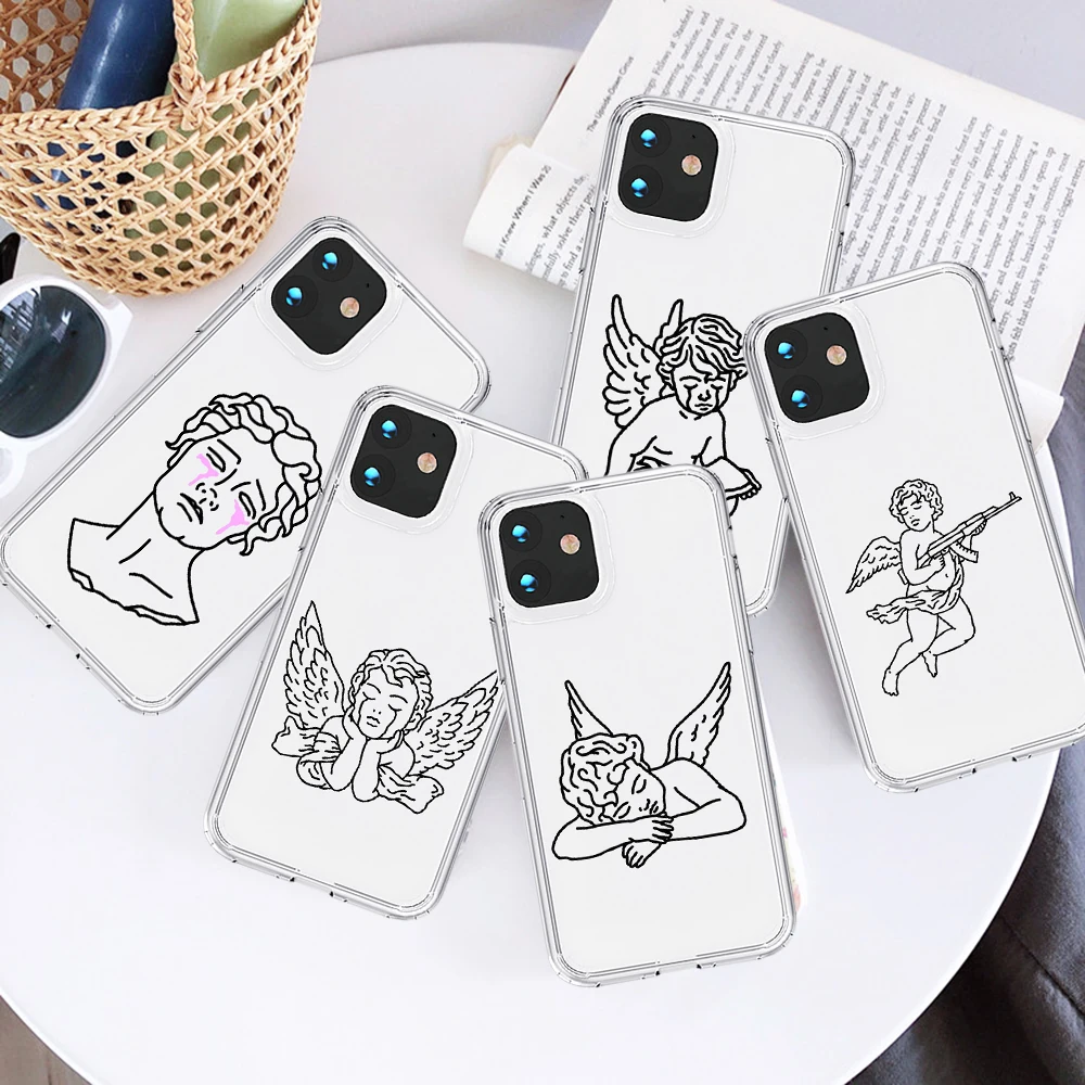 

Angel Baby Clouds Line Abstract Cute Phone Case for IPhone 12 Mini 5 6 6S 7 8 SE Plus X XS XR 11 Pro Max Coque Funda Cover Etui