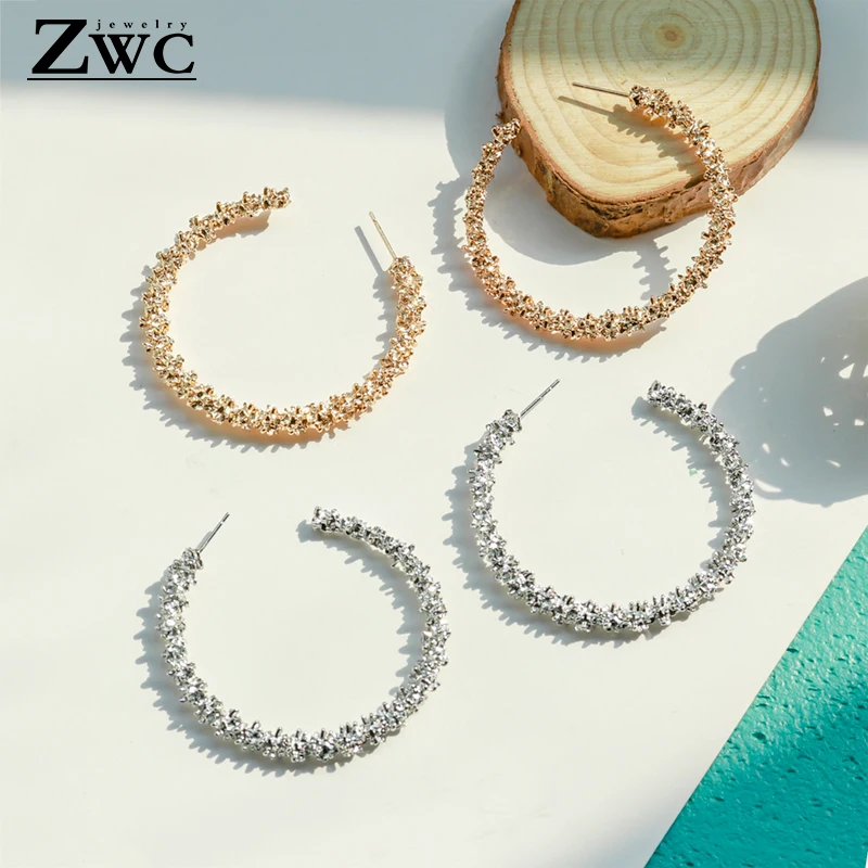 ZWC, новинка, модные, уникальные, круглые, большие серьги для женщин, для свадебной вечеринки, очаровательные, металлические, золотые, серебряные, висячие серьги, ювелирные изделия, подарки