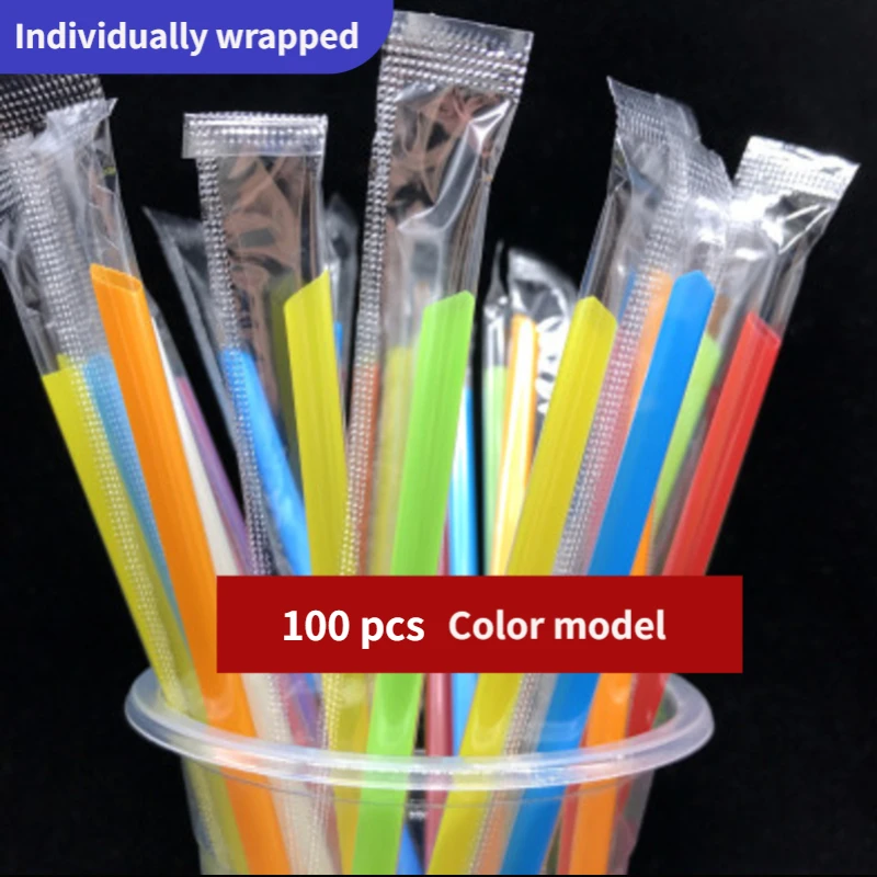 100pcs молочный Teasoy молока и сока Пластик прозрачный Цветной соломинки