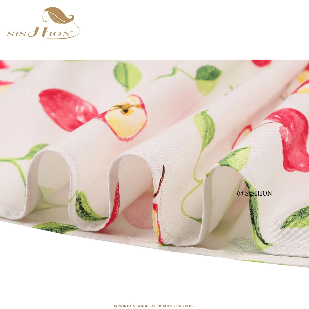 

SISHION 2021 Fruits Printed Cotton Women Summer Skirt SS0012 Plus Size Vintage Clothes Faldas Cortas High Waist Pleated Skirt