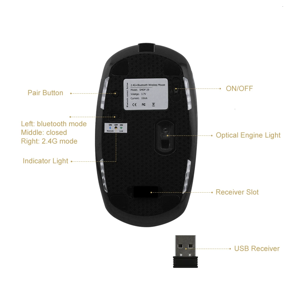 Bluetooth 4 0 Wireless2.4G беспроводная мышь перезаряжаемые эргономичная Бесшумная 1000
