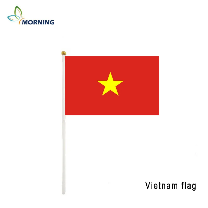 

Morning Custom Vietnam Flag 10pcs 14x21cm Hand Waving Flag with Pole Sports Home Decoration