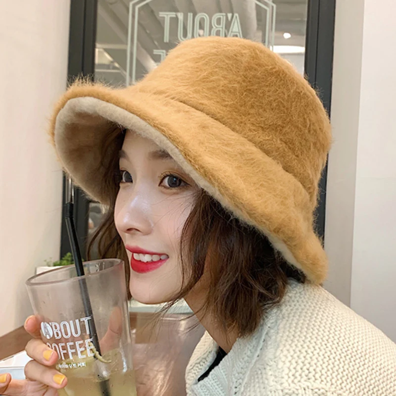 Новинка 2019 женские зимние шапки Faxu норка бархат две стороны Панама одноцветные