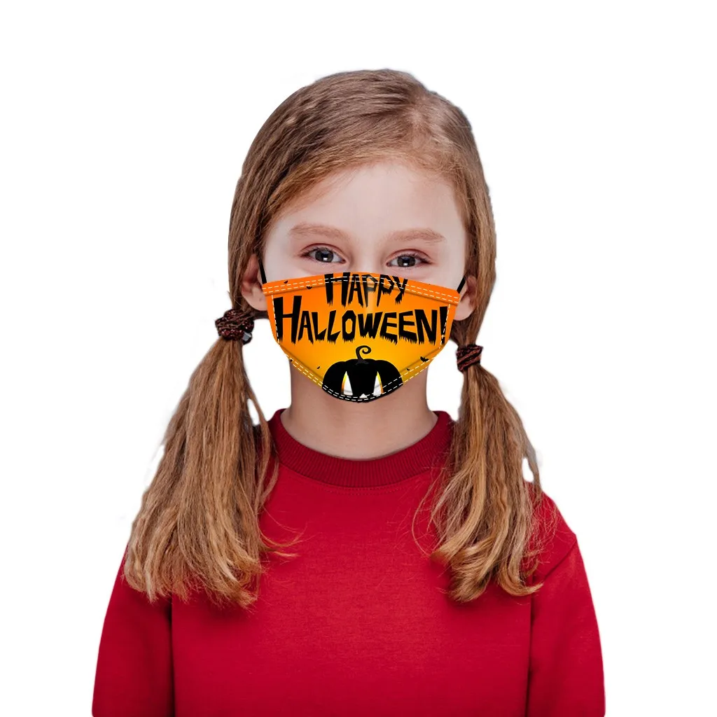 

Fashion Halloween Funny Printed Mask Reusable Washable Kids Cotton Face Mouth Cover Adjustable Earloops Maske Masque #E