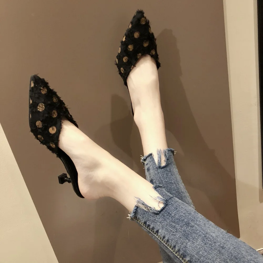 Брендовые туфли без задника на высоком каблуке в странном стиле классические