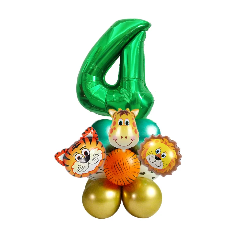 Набор из 18 шаров с животными джунглей, зеленый фольгированный шар с номером 32 дюйма, шары из хромированного металлического латекса для украшения на детскую вечеринку или день рождения.